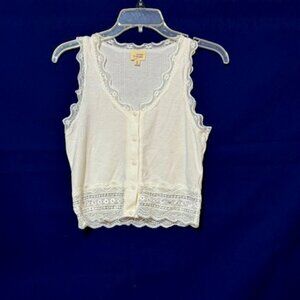 White Tank with Lace Trim, Caution To The Wind, Size M
